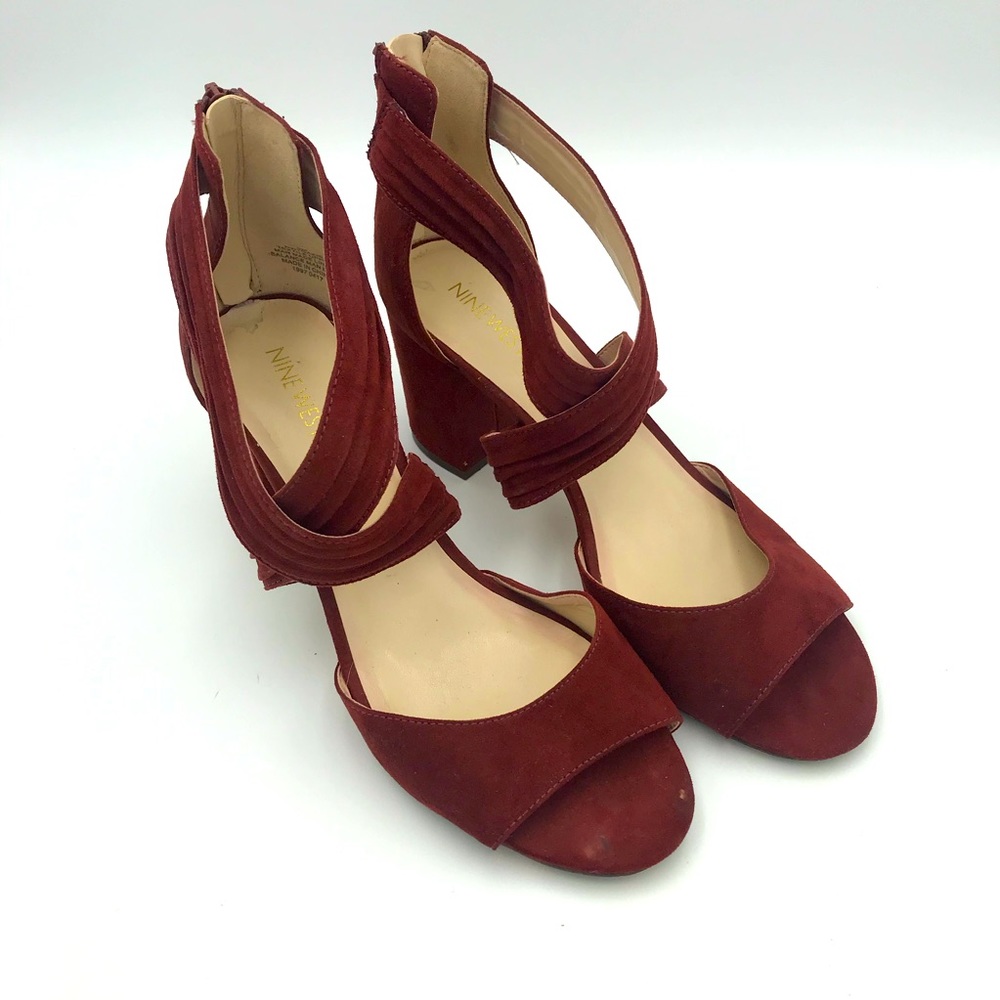 NINE WEST Faux Suede Block Heels Burgundy, Deep Red